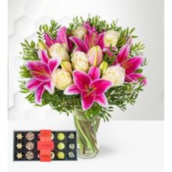 Festive Pink Lilies & Roses & Festive Chocolates