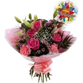 Birthday Balloon & Pink Crystal Bouquet