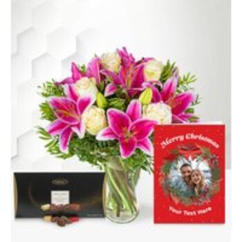 Festive Pink Lilies & Roses Bundle