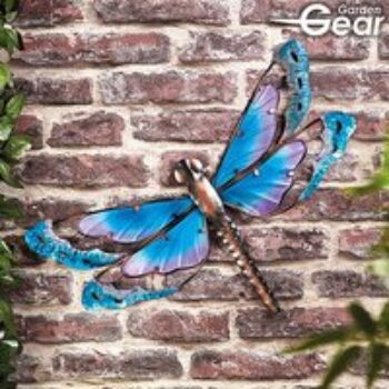 Garden Gear Metal and Glass Dragonfly Wall Art - Blue