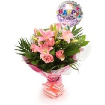 Birthday Balloon & Pink Jewel Bouquet