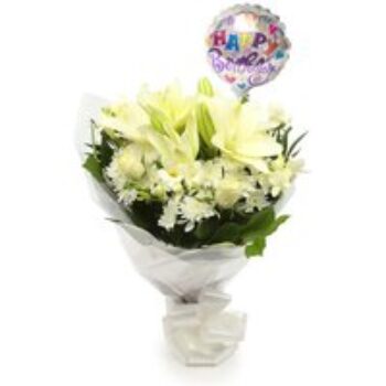 Birthday Balloon & White Elegance Bouquet