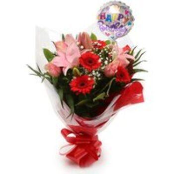 Birthday Balloon & Pink Red Deluxe Bouquet