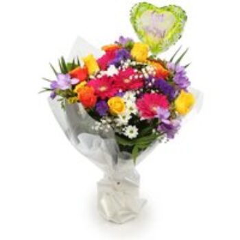 Get Well Balloon & Brilliant Blooms Bouquet