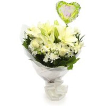 Get Well Balloon & White Elegance Bouquet