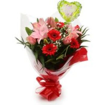 Get Well Balloon & Pink Red Deluxe Bouquet