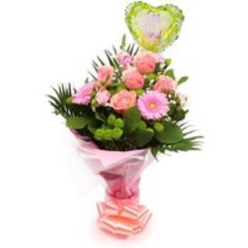 Get Well Balloon & Cherished Pink Bouquet