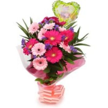 Get Well Balloon & Gerbera Blush Bouquet