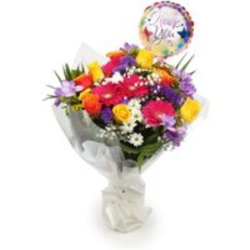 Thank You Balloon & Brilliant Blooms Bouquet