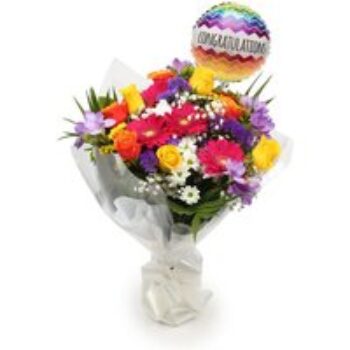 Congratulations Balloon & Brilliant Blooms Bouquet