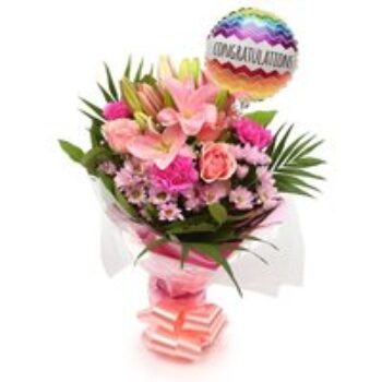 Congratulations Balloon & Pink Candy Bouquet