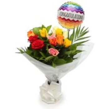 Congratulations Balloon & 12 Multicolour Roses