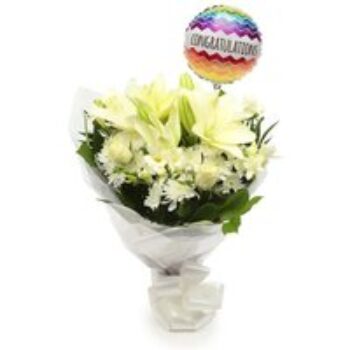 Congratulations Balloon & White Elegance Bouquet