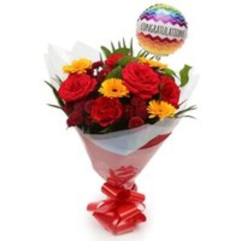 Congratulations Balloon & Red Sun Bouquet