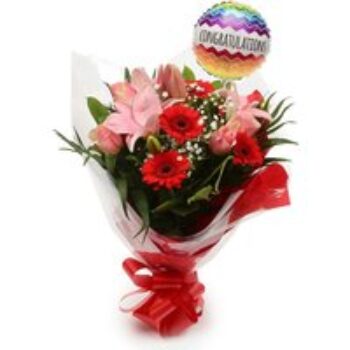 Congratulations Balloon & Pink Red Deluxe Bouquet