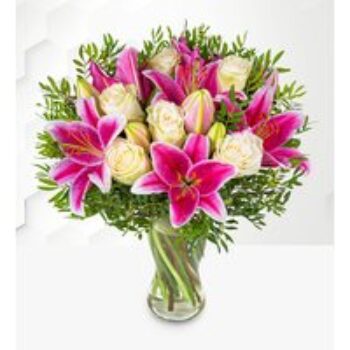 Festive Pink Lilies & Roses