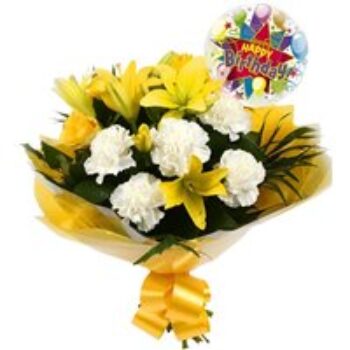 Birthday Balloon & Golden Sunshine Bouquet