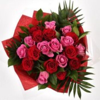 12 Red Pink Blush Rose Bouquet