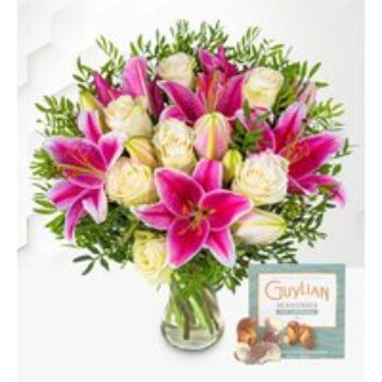 Pink Lilies & Roses Mothers Day Flowers - Buy Mothers Day Flowers 2023 - Mothers Day Flower Delivery - Free Chocs