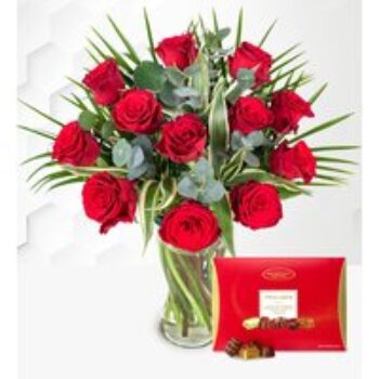 12 Red Roses with Chocolates