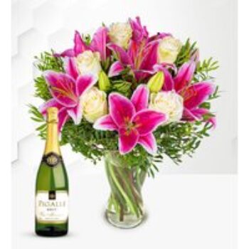 Pink Lilies & Roses with Fizz