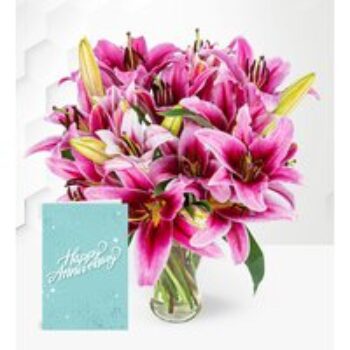 Stargazer Lilies with Anniversary Card