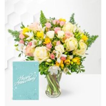 Rose and Freesia with Anniversary Card