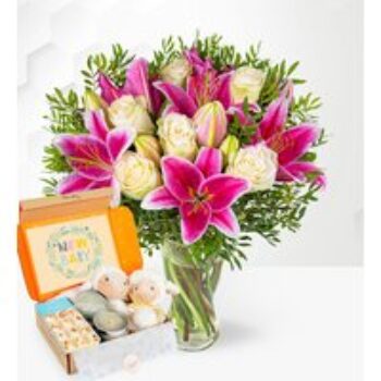 Pink Lilies & Roses & New Baby Gift