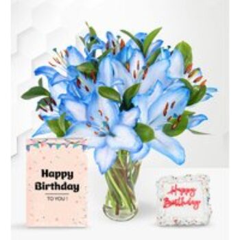 Ocean Lilies with Birthday Cake & Card