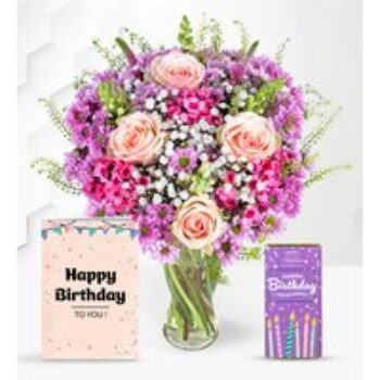 Pink Sunshine with Birthday Chocolate & Card