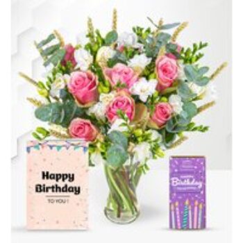 Freesia Fields with Birthday Chocolate & Card