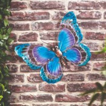 Garden Gear Metal and Glass Butterfly Wall Art - Blue